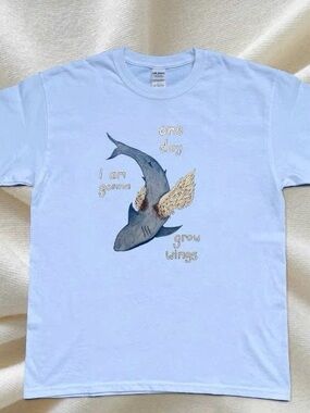 Shark and Wings Graphic Gildan Tshirt Lightblue Women Casual